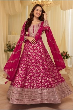 Embroidered Velvet Anarkali Suit in Pink AS4338