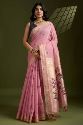 Cotton Saree with Weaving in Pink SR29113