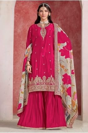 Embroidered Chiffon Pink Sharara Suit with Dupatta SS1265