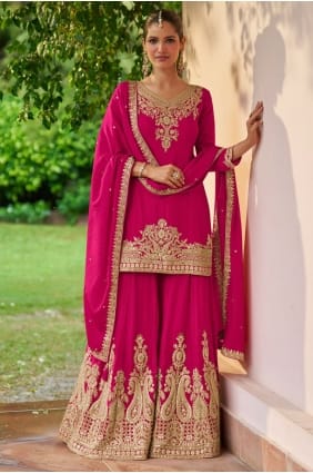 Eid Palazzo Suit in Pink Chinon chiffon with Embroidered PZ4312
