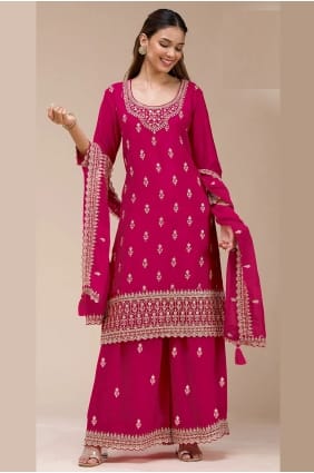 Georgette Pink Palazzo Suit in Embroidered PZ4404