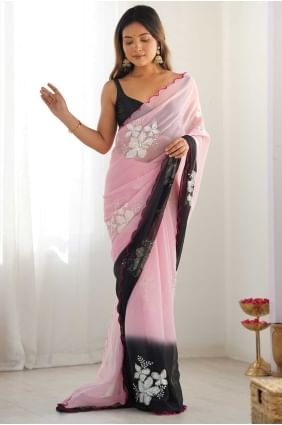 Elegant Georgette Saree in Pink with Embroidered SR28700