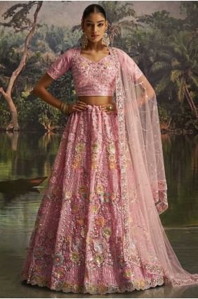 Pink Soft Net Lehenga Choli with Rich Embroidery LC8695