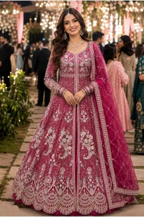 Pink Net Embroidered Anarkali Suit with Dupatta AS4355