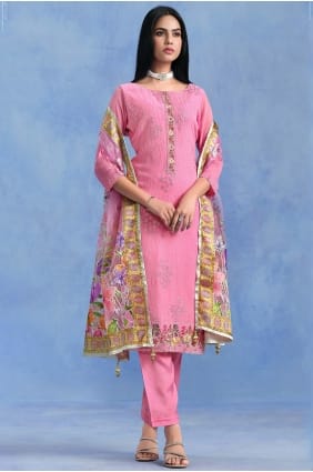 Georgette Salwar Kameez with Embroidered in Pink SK15775
