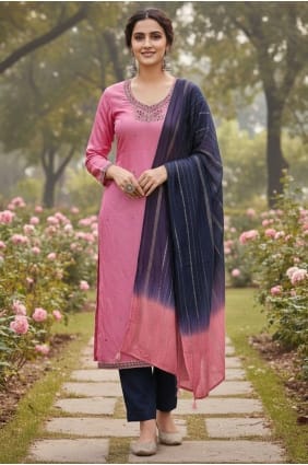 Silk Salwar Kameez with Embroidered in Pink SK15823