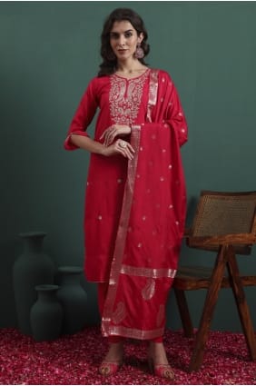 Pink Embroidered Chanderi Straight Suit SK15732