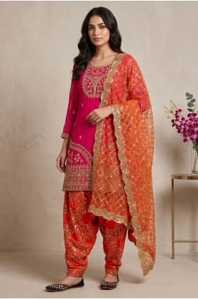 Faux georgette Salwar Kameez in Pink with Sequins SK159159