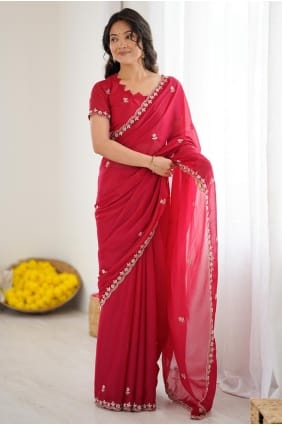 Georgette Pink Saree with Embroidered SR29589