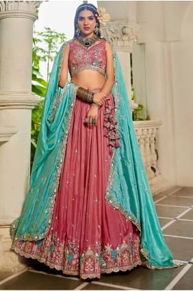 Pink Lehenga Choli in Embroidered Satin LC8487
