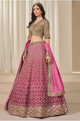Silk Lehenga Choli in Pink with Embroidered LC8589