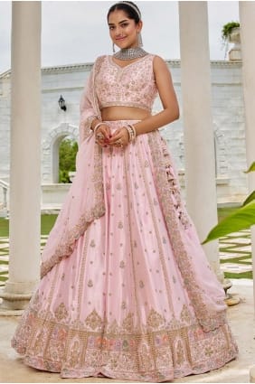 Embroidered Silk Pink Lehenga Choli with Dupatta LC8803