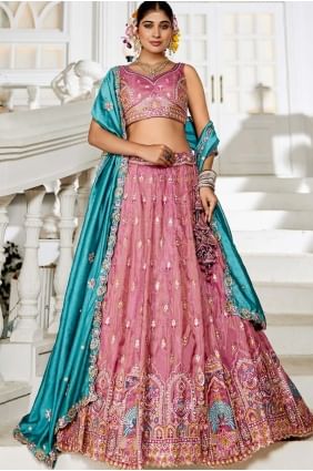 Tissue Lehenga Choli in Pink with Embroidered LC8603
