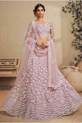 Weaving Lehenga Choli in Pink Net LC8623