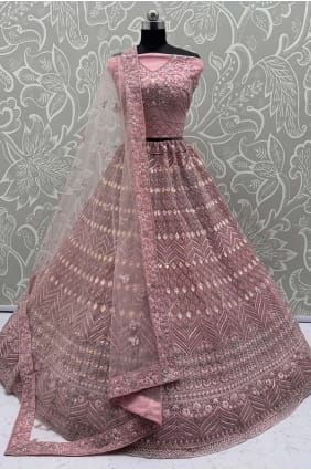 Embroidered Lehenga Choli in Pink Net LC8758