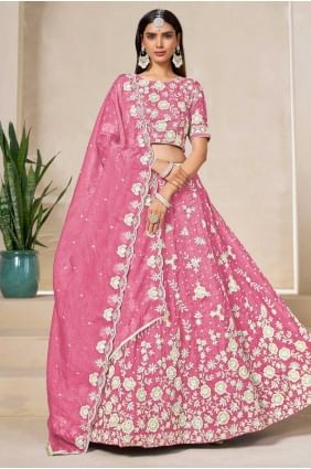 Pink Embroidered Silk Lehenga Choli LC8558