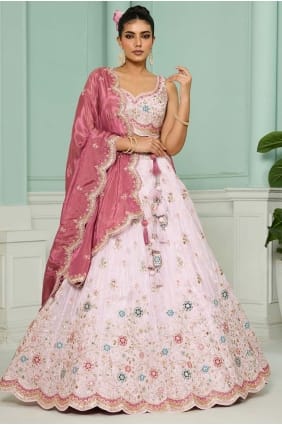 Embroidered Lehenga Choli in Pink Tissue LC8785