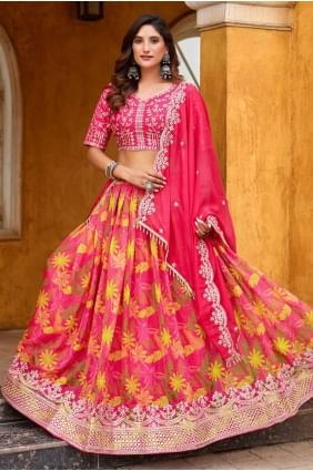 Pink Silk Printed Lehenga Choli Ensemble LC8683