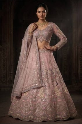 Pink Sequins Lehenga Choli in Net LC9085