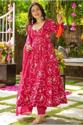 Pink Anarkali Suit with Digital print Muslin AS4152