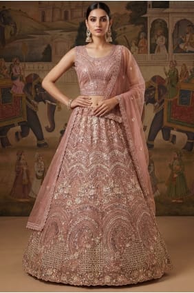Thread Wedding Lehenga Choli in Pink Net LC8930