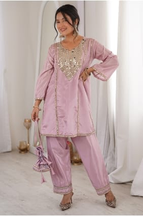 Mirror Organza Palazzo Suit in Pink with Dupatta PZ4427