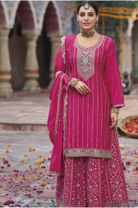 Pink Chinon chiffon Palazzo Suit with Embroidered PZ4194