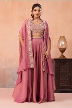 Embroidered Palazzo Suit in Pink Crepe PZ4510