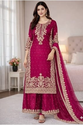 Sequins Palazzo Suit in Pink Silk PZ4358