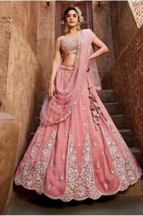 Pink Party Lehenga Choli with Embroidered Tissue LC8357