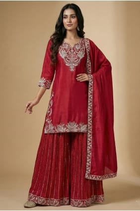 Sequins Silk Patiala Suit in Pink PZ4260