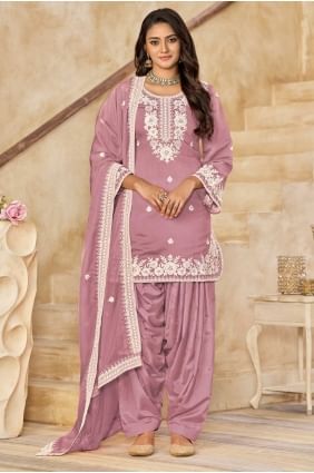 Pink Silk Embroidered Patiala Suit with Dupatta PS2427