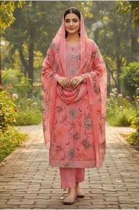 Salwar Kameez in Pink Cotton with Printed SK159117