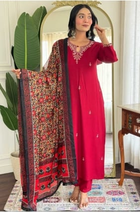 Rayon Salwar Kameez with Printed in Pink SK155725