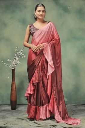 Refined Printed Saree in Pink Satin SR28731