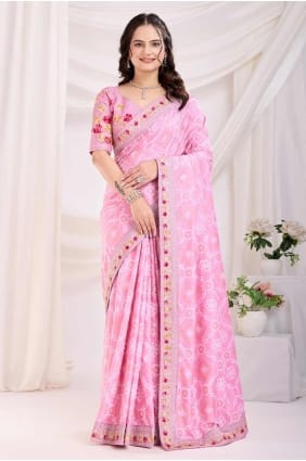 Pink Printed Saree in Silk SR28177