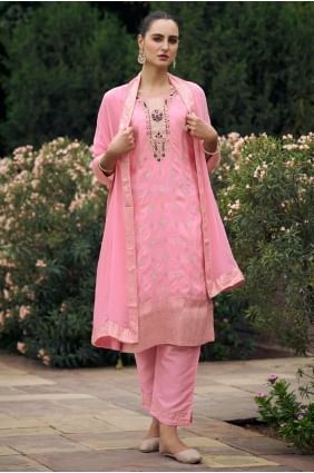 Pink Rayon Weaving Straight Suit with Dupatta SK155484