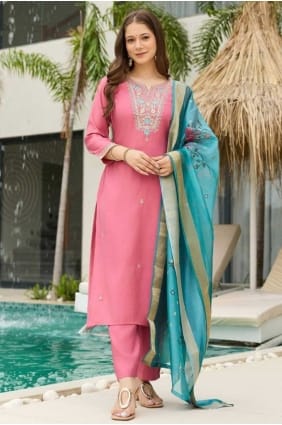 Embroidered Art silk Salwar Kameez in Pink SK155768