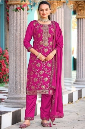 Salwar Kameez in Pink Jacquard with Embroidered SK155899