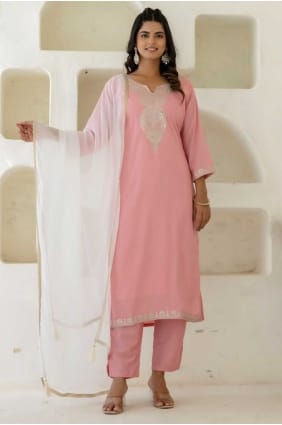 Embroidered Silk Salwar Kameez in Pink SK155711