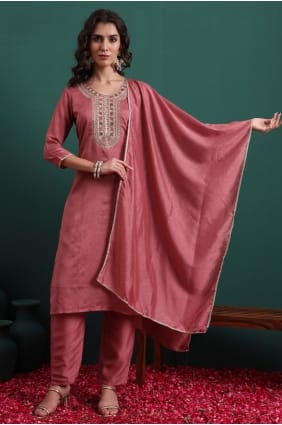 Salwar Kameez in Pink Viscose with Embroidered SK15736