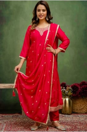 Pink Embroidered Salwar Kameez in Silk SK155699