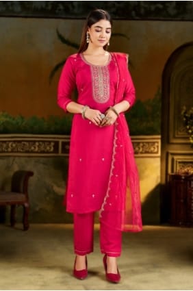 Pink Silk Eid Salwar Kameez with Embroidered SK155939