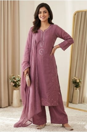 Mirror Chanderi Salwar Kameez in Pink with Dupatta SK159135