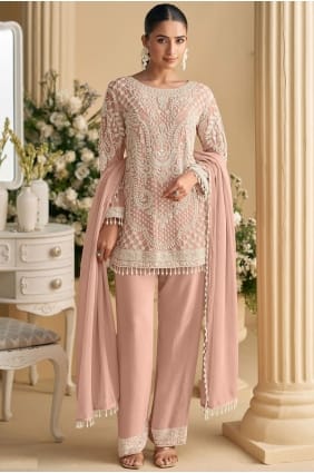 Sequins Georgette Pink Eid Salwar Kameez with Dupatta SK155983