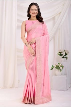 Pink Saree in Chiffon with Embroidered SR28198