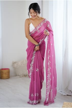 Pink Sequins Chiffon Saree for Party Wear SR29829