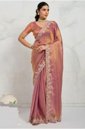 Zari,sequins Saree in Pink Chiffon SR29717