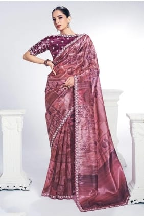 Silk Saree with Embroidered in Pink SR28951