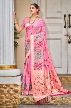 Pink Embroidered Silk Saree with Elegant Design SR29839